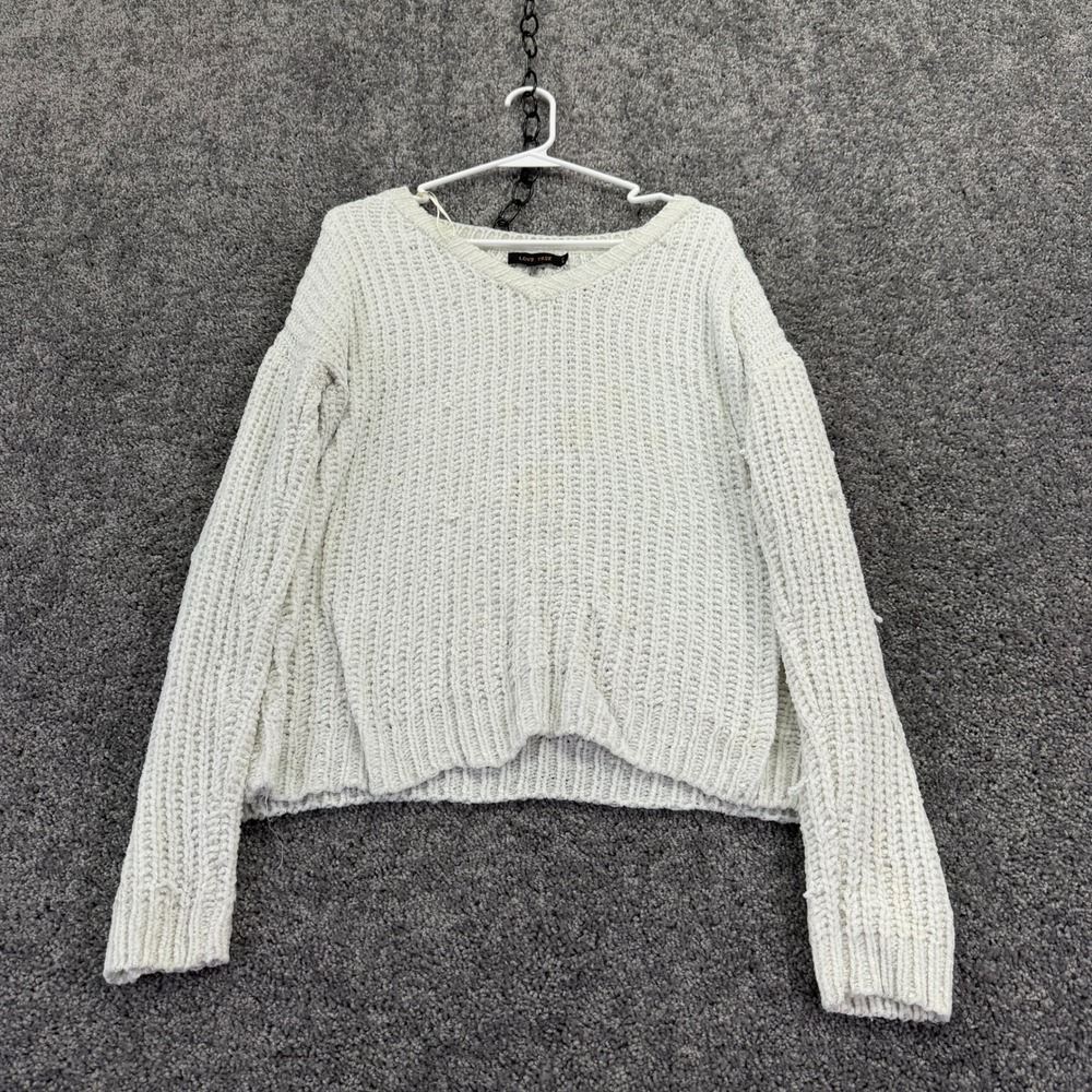 Love Tree Sweater Womens Large White Chenille Knit V-Neck Pullover